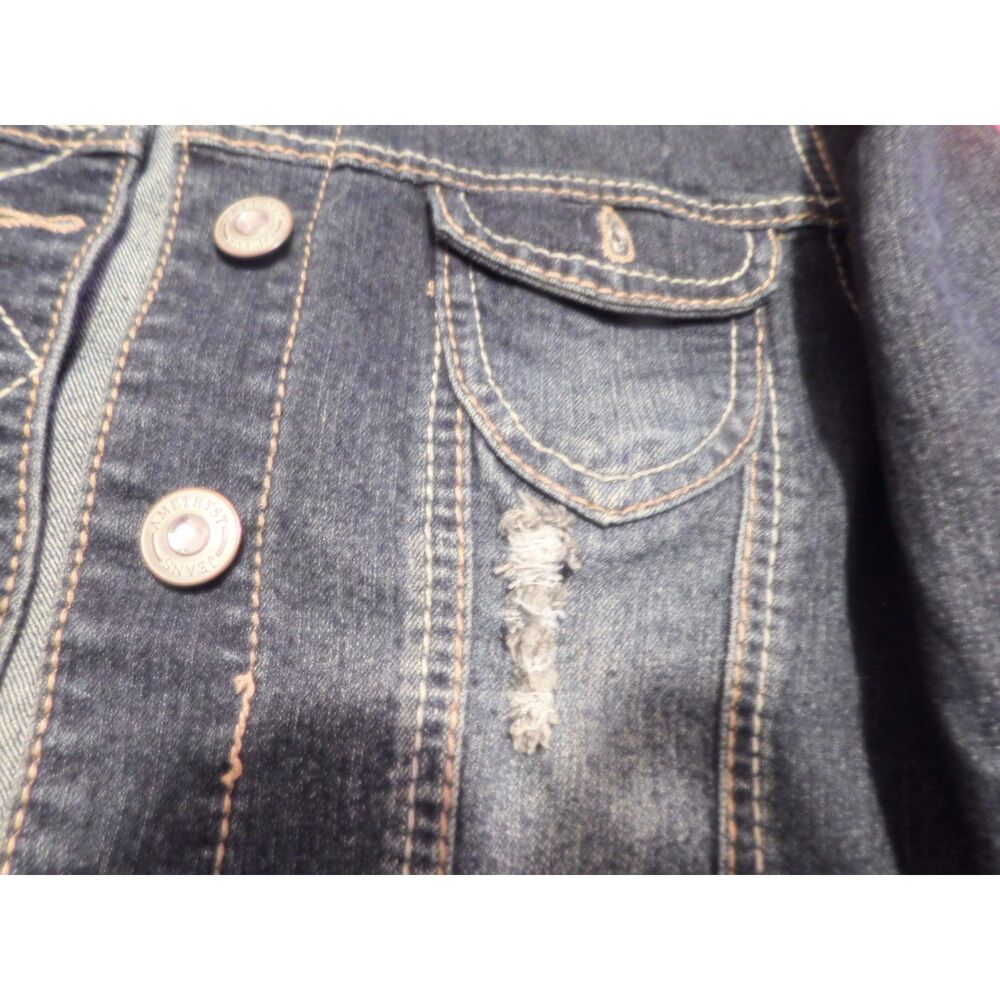Amethyst Distressed Cropped Jean Jacket Size Medium Cotton Blend